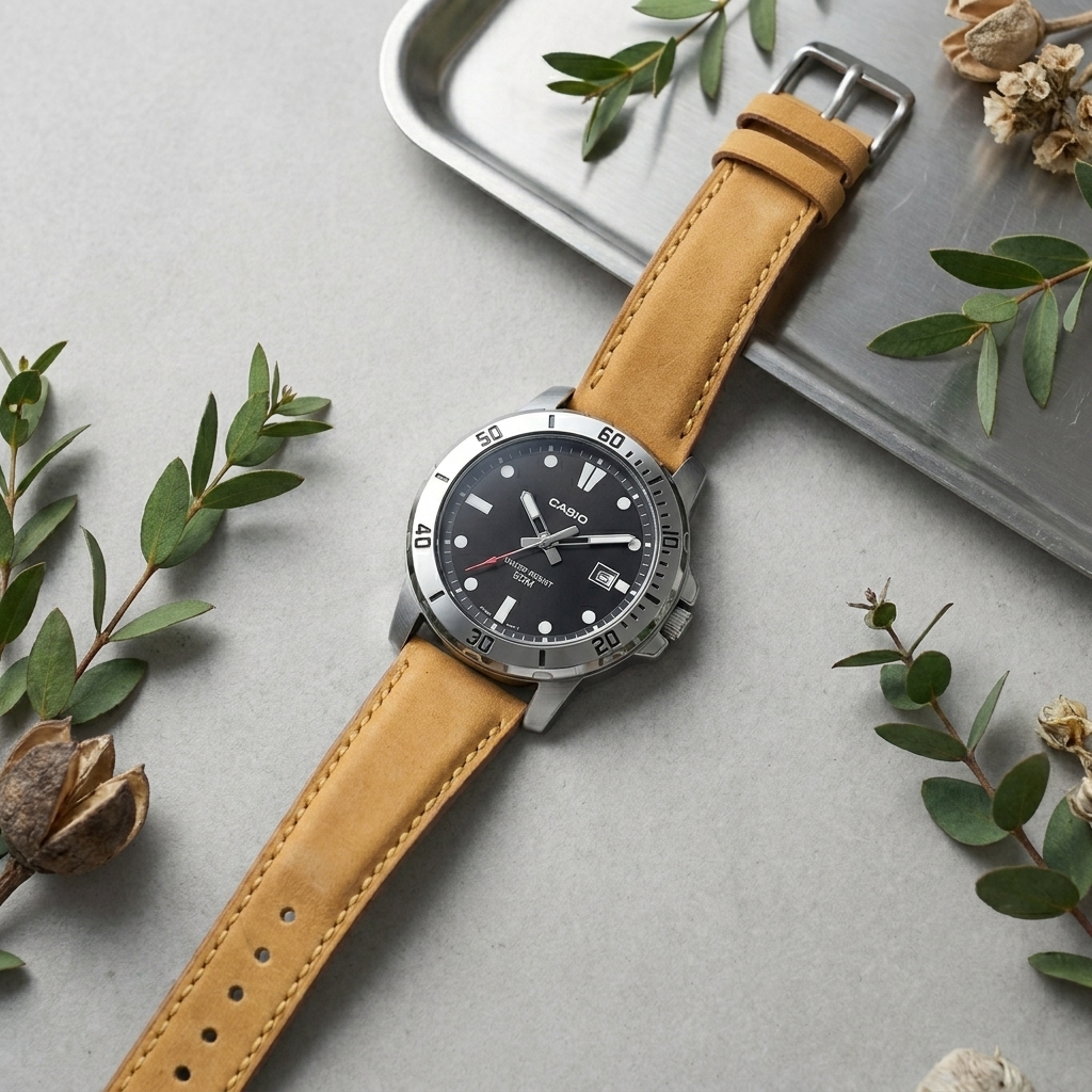 Vintage Tan Crazyhorse Leather Watch Strap foto 2